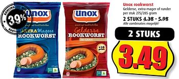 Aanbiedingen Unox rookworst gelderse, extra mager of runder - Unox - Geldig van 20/09/2017 tot 26/09/2017 bij Boni Supermarkt