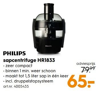 Aanbiedingen Philips sapcentrifuge hr1833 - Philips - Geldig van 23/09/2017 tot 04/10/2017 bij Blokker