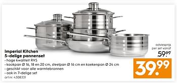 Aanbiedingen Imperial kitchen 5-delige pannenset - Imperial Kitchen - Geldig van 23/09/2017 tot 04/10/2017 bij Blokker