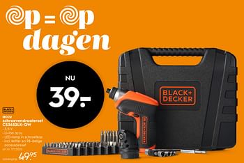 Aanbiedingen Black + decker accu schroevendraaierset cs3652lk-qw - Black &amp; Decker - Geldig van 23/09/2017 tot 04/10/2017 bij Blokker