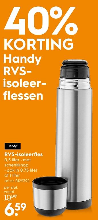 Aanbiedingen Rvs-isoleerfles - Handy - Geldig van 23/09/2017 tot 04/10/2017 bij Blokker