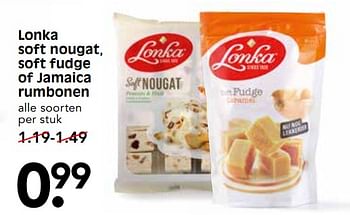 Aanbiedingen Lonka soft nougat, soft fudge of jamaica rumbonen - Lonka - Geldig van 24/09/2017 tot 30/09/2017 bij Em-té