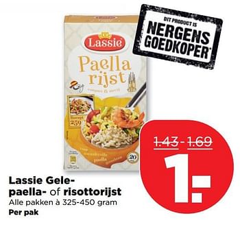 Aanbiedingen Lassie gele paella- of risottorijst - Lassie - Geldig van 24/09/2017 tot 30/09/2017 bij Plus