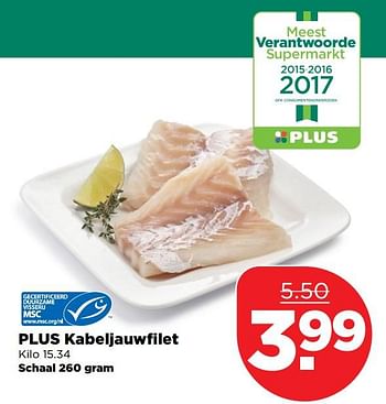 Aanbiedingen Plus kabeljauwfilet - Huismerk - Plus - Geldig van 24/09/2017 tot 30/09/2017 bij Plus