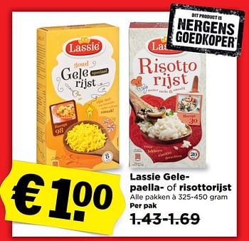 Aanbiedingen Lassie gele paella- of risottorijst - Lassie - Geldig van 24/09/2017 tot 30/09/2017 bij Plus