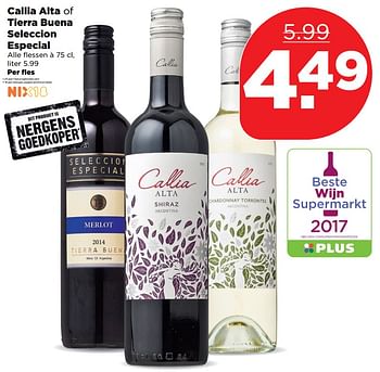 Aanbiedingen Callia alta of tierra buena seleccion especial - Witte wijnen - Geldig van 24/09/2017 tot 30/09/2017 bij Plus