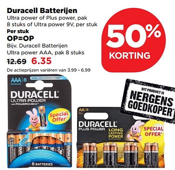 Aanbiedingen Duracell batterijen ultra power aaa, - Duracell - Geldig van 24/09/2017 tot 30/09/2017 bij Plus