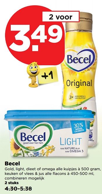 Aanbiedingen Becel gold, light, dieet of omega - Becel - Geldig van 24/09/2017 tot 30/09/2017 bij Plus