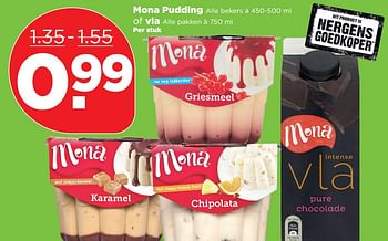 Aanbiedingen Mona pudding of vla - Mona - Geldig van 24/09/2017 tot 30/09/2017 bij Plus