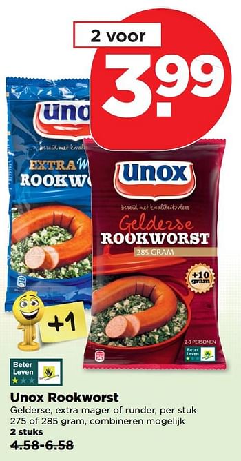 Aanbiedingen Unox rookworst - Unox - Geldig van 24/09/2017 tot 30/09/2017 bij Plus