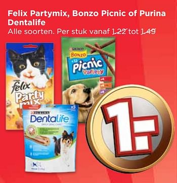 Aanbiedingen Felix partymix, bonzo picnic of purina dentalife - Purina - Geldig van 24/09/2017 tot 30/09/2017 bij Vomar