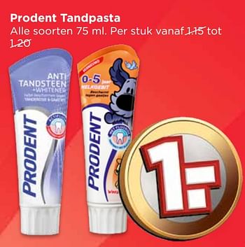 Aanbiedingen Prodent tandpasta - Prodent - Geldig van 24/09/2017 tot 30/09/2017 bij Vomar