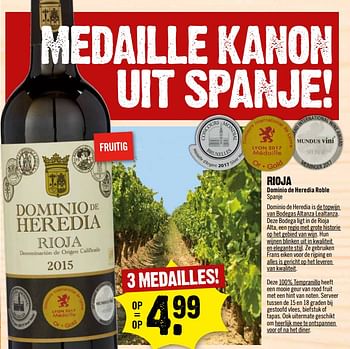 Aanbiedingen Rioja dominio de heredia roble spanje - Rode wijnen - Geldig van 24/09/2017 tot 30/09/2017 bij Dirk III