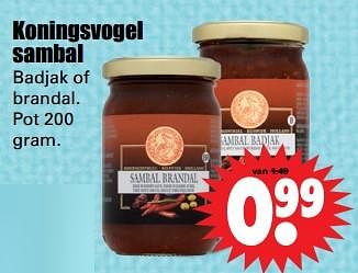 Aanbiedingen Koningsvogel sambal - Koningsvogel - Geldig van 24/09/2017 tot 30/09/2017 bij Lekker Doen