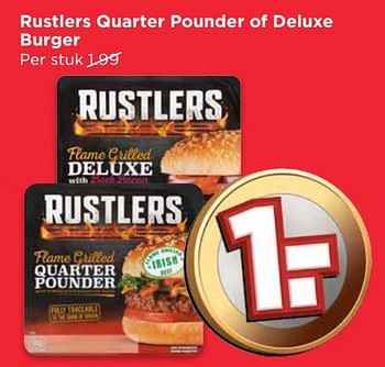 Aanbiedingen Rustlers quarter pounder of deluxe burger - Rustlers - Geldig van 24/09/2017 tot 30/09/2017 bij Vomar