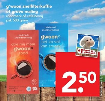 Aanbiedingen G`woon snelfilterkoffie of grove maling - Gâ€™woon - Geldig van 24/09/2017 tot 30/09/2017 bij Deen Supermarkten