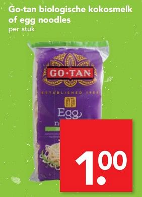 Aanbiedingen Go-tan biologische kokosmelk of egg noodles - Go Tan - Geldig van 24/09/2017 tot 30/09/2017 bij Deen Supermarkten