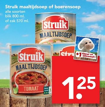 Aanbiedingen Struik maaltijdsoep of boerensoep - Struik - Geldig van 24/09/2017 tot 30/09/2017 bij Deen Supermarkten