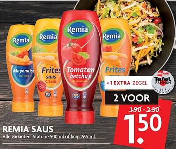 Aanbiedingen Remia saus - Remia - Geldig van 24/09/2017 tot 30/09/2017 bij Deka Markt