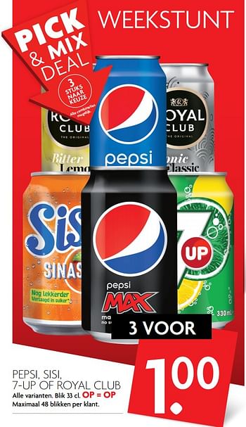 Aanbiedingen Pepsi, sisi, 7-up of royal club - Huismerk - Deka Markt - Geldig van 24/09/2017 tot 30/09/2017 bij Deka Markt