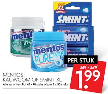 Aanbiedingen Mentos kauwgom of smint xl - Huismerk - Deka Markt - Geldig van 24/09/2017 tot 30/09/2017 bij Deka Markt