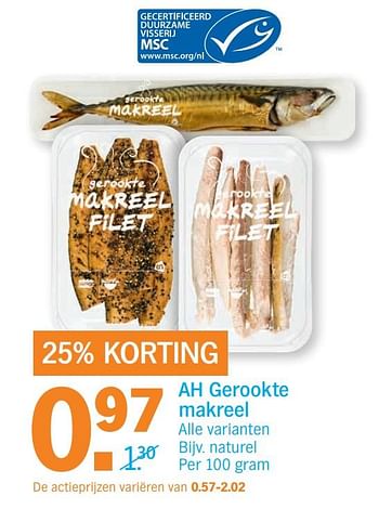 Aanbiedingen Ah gerookte makreel - Huismerk - Albert Heijn - Geldig van 25/09/2017 tot 01/10/2017 bij Albert Heijn