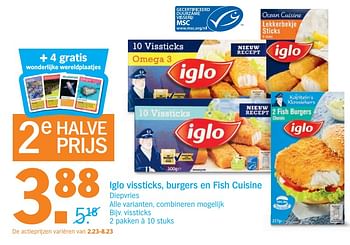 Aanbiedingen Iglo vissticks, burgers en fish cuisine - Iglo - Geldig van 25/09/2017 tot 01/10/2017 bij Albert Heijn