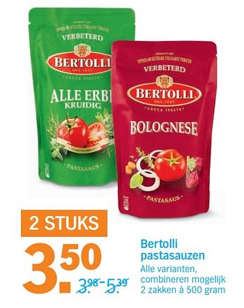 Aanbiedingen Bertolli pastasauzen - Bertolli - Geldig van 25/09/2017 tot 01/10/2017 bij Albert Heijn