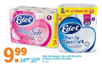 Aanbiedingen Edet toiletpapier ultra soft of family comfort - Edet - Geldig van 25/09/2017 tot 01/10/2017 bij Albert Heijn