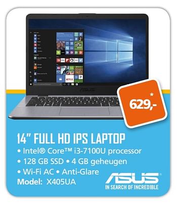 Aanbiedingen Asus 14 full hd ips laptop x405ua - Asus - Geldig van 25/09/2017 tot 15/10/2017 bij ITprodeals