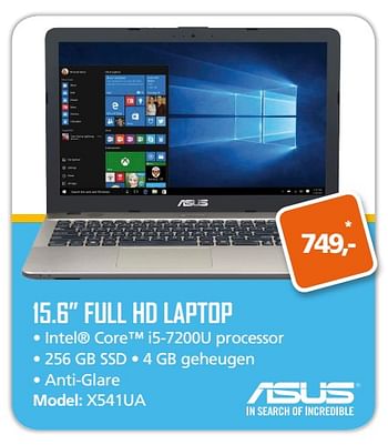 Aanbiedingen Asus 15.6 full hd laptop x541ua - Asus - Geldig van 25/09/2017 tot 15/10/2017 bij ITprodeals