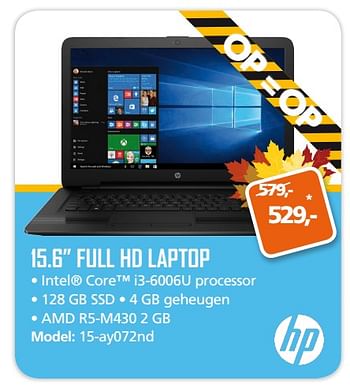 Aanbiedingen Hp 15.6 full hd laptop 15-ay072nd - HP - Geldig van 25/09/2017 tot 15/10/2017 bij ITprodeals