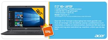 Aanbiedingen Acer 17.3 hd+ laptop aspire es 17 - Acer - Geldig van 25/09/2017 tot 15/10/2017 bij ITprodeals