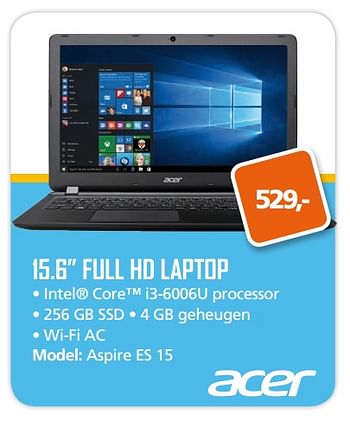 Aanbiedingen Acer 15.6 full hd laptop aspire es 15 - Acer - Geldig van 25/09/2017 tot 15/10/2017 bij ITprodeals
