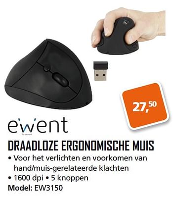 Aanbiedingen Ewent draadloze ergonomische muis ew3150 - Ewent - Geldig van 25/09/2017 tot 15/10/2017 bij ITprodeals