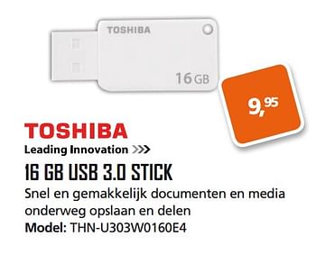 Aanbiedingen Toshiba 16 gb usb 3.0 stick thn-u303w0160e4 - Toshiba - Geldig van 25/09/2017 tot 15/10/2017 bij ITprodeals
