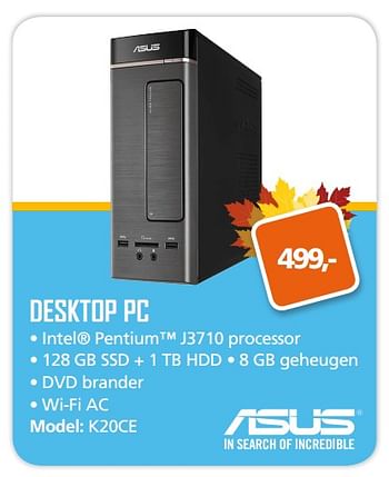 Aanbiedingen Asus desktop pc k20ce - Asus - Geldig van 25/09/2017 tot 15/10/2017 bij ITprodeals