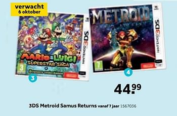Aanbiedingen 3ds metroid samus returns - Nintendo - Geldig van 25/09/2017 tot 15/10/2017 bij Intertoys