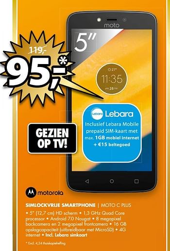 Aanbiedingen Motorola simlockvrije smartphone moto c plus - Motorola - Geldig van 25/09/2017 tot 01/10/2017 bij Expert