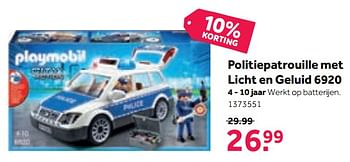 Aanbiedingen Politiepatrouille met licht en geluid 6920 - Playmobil - Geldig van 25/09/2017 tot 15/10/2017 bij Intertoys