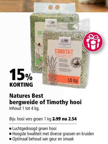 Aanbiedingen Natures best bergweide of timothy hooi - Huismerk - Welkoop - Geldig van 25/09/2017 tot 08/10/2017 bij Welkoop