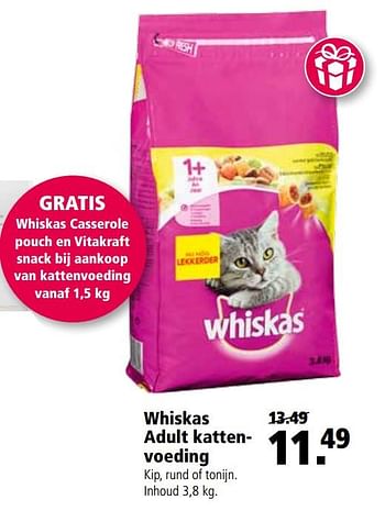 Aanbiedingen Whiskas adult katten­voeding - Whiskas - Geldig van 25/09/2017 tot 08/10/2017 bij Welkoop