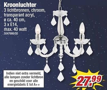 Aanbiedingen Kroonluchter 3 lichtbronnen, chroom transparant acryl - Huismerk - Poco - Geldig van 25/09/2017 tot 01/10/2017 bij Poco