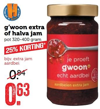 Aanbiedingen G`woon extra of halva jam - Gâ€™woon - Geldig van 25/09/2017 tot 01/10/2017 bij Coop