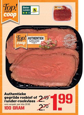 Aanbiedingen Authentieke gegrilde rosbief of runder-rookvlees - Huismerk - Coop - Geldig van 25/09/2017 tot 01/10/2017 bij Coop
