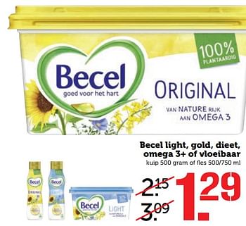 Aanbiedingen Becel light, gold, dieet, omega 3+ of vloeibaar - Becel - Geldig van 25/09/2017 tot 01/10/2017 bij Coop