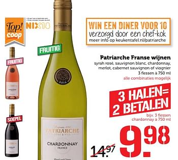 Aanbiedingen Patriarche franse wijnen - Rode wijnen - Geldig van 25/09/2017 tot 01/10/2017 bij Coop