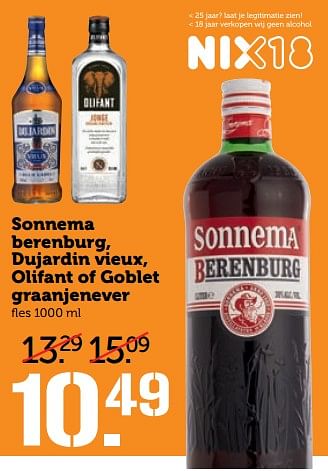 Aanbiedingen Sonnema berenburg, dujardin vieux, olifant of goblet graanjenever - Huismerk - Coop - Geldig van 25/09/2017 tot 01/10/2017 bij Coop
