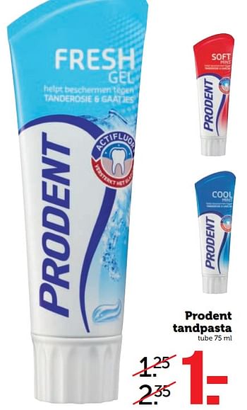 Aanbiedingen Prodent tandpasta - Prodent - Geldig van 25/09/2017 tot 01/10/2017 bij Coop