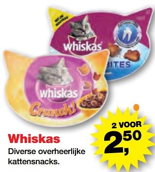 Aanbiedingen Whiskas diverse overheerlijke kattensnacks - Whiskas - Geldig van 25/09/2017 tot 08/10/2017 bij Jumper